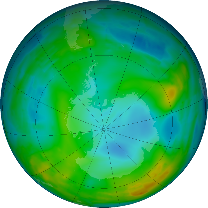 Antarctic ozone map for 15 June 2009